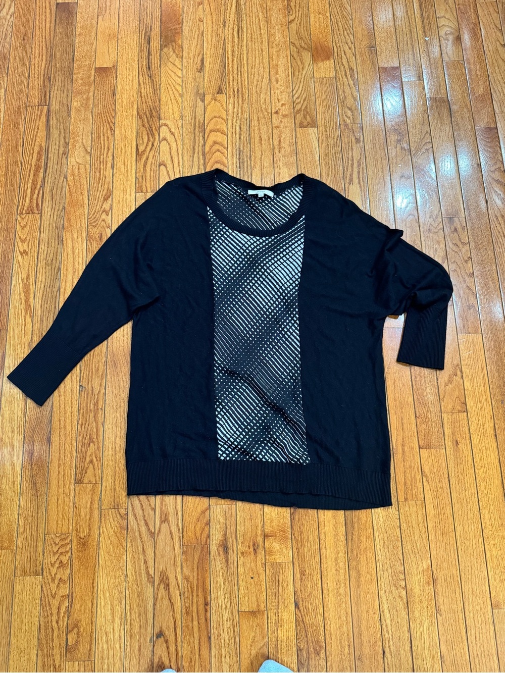 Sejour Women's 2X Plus Black Geometric panels Knit Crew Neck Pullover Sweater - Picture 1 of 10